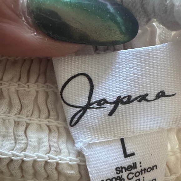 Japna 100% cotton Gingham Smocked Strapless tube Top blouse white tan Cream NWT - Picture 7 of 7